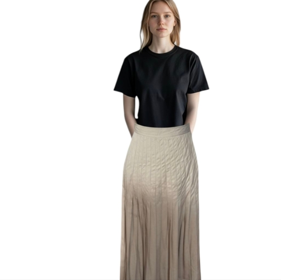 Vtg  70s Tan Pleated Flowy Long Old Money Midi Skirt W28 Medium - Picture 8 of 9